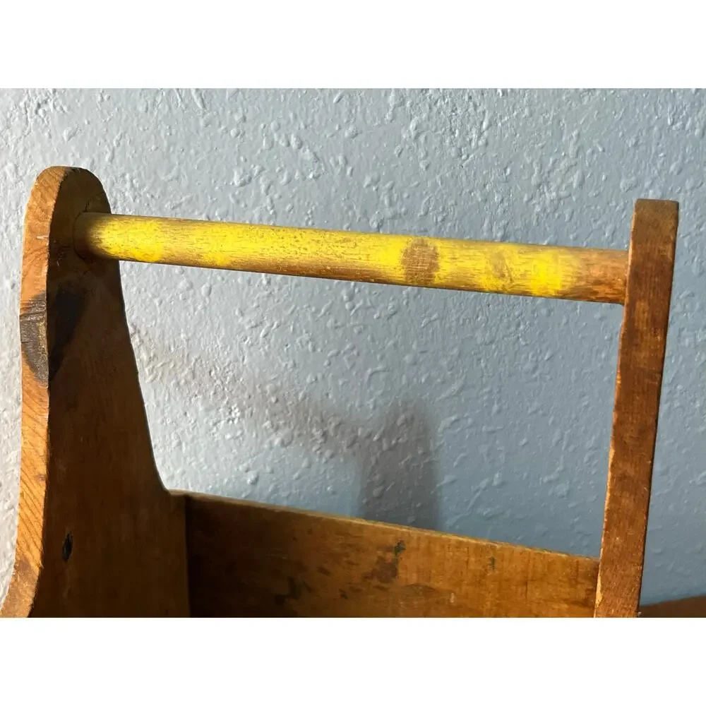 Vintage Wooden Tool Caddy Primitive Farmhouse Tote Box Rustic Carrier